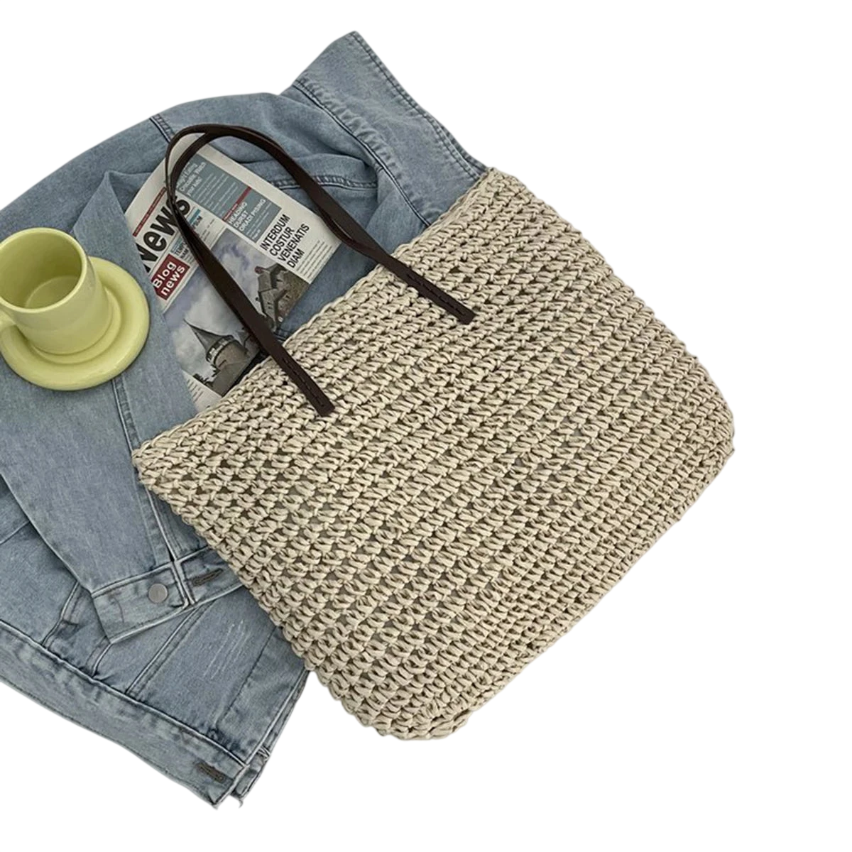 Women Handbag Summer Beach Bag Rattan Woven Handmade Knitted Straw Large Capacity Totes Leather Women Shoulder Bag Bohemia New