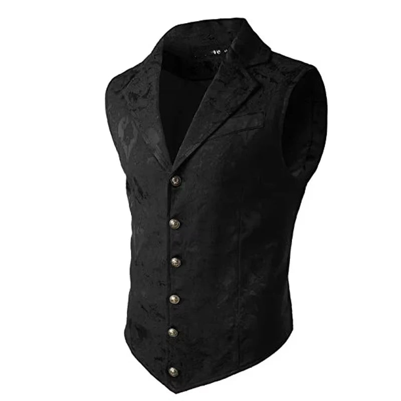 Suits Vest Coat Men Button Formal Sleeveless Coats Floral Print Gothic Punk Victoria Costume Waistcoat Lapel Collar Vest Uniform