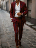 European & American Style Men's Business Suit Set Two-Piece Suit & Trousers Retro Red Blue Color-Block Plaid Print