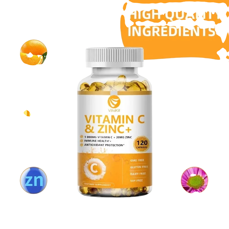Vitakit Vitamin C 1000Mg With Zinc 20Mg 120 Capsules Vitamin Dietery Supplement Non Gmo Gluten Free Vegan