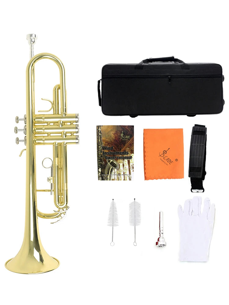 SLADE Trumpet Bb B Flat Brass Material Trumpet Professional Musical Instrument With Case Mouthpiece Gloves Cleaning Cloth Strap