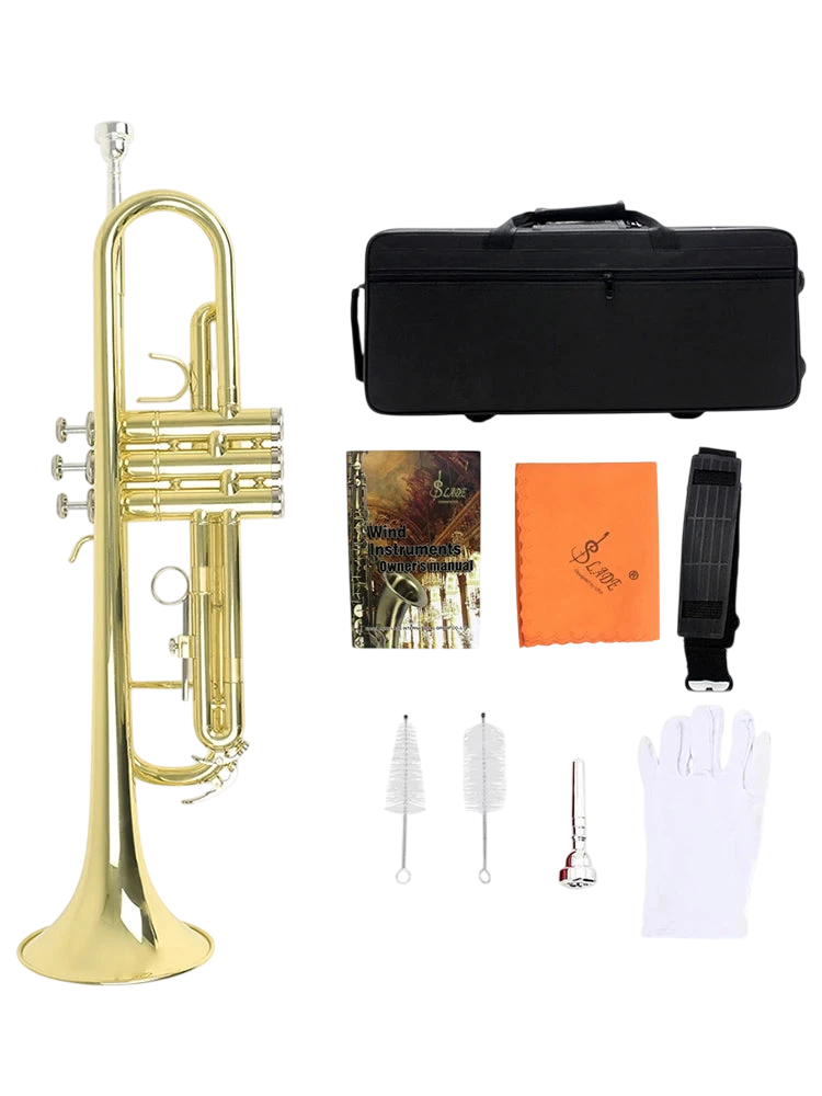 Slade Trumpet Bb B Flat Brass Material Trumpet Professional Musical Instrument With Case Mouthpiece Gloves Cleaning Cloth Strap