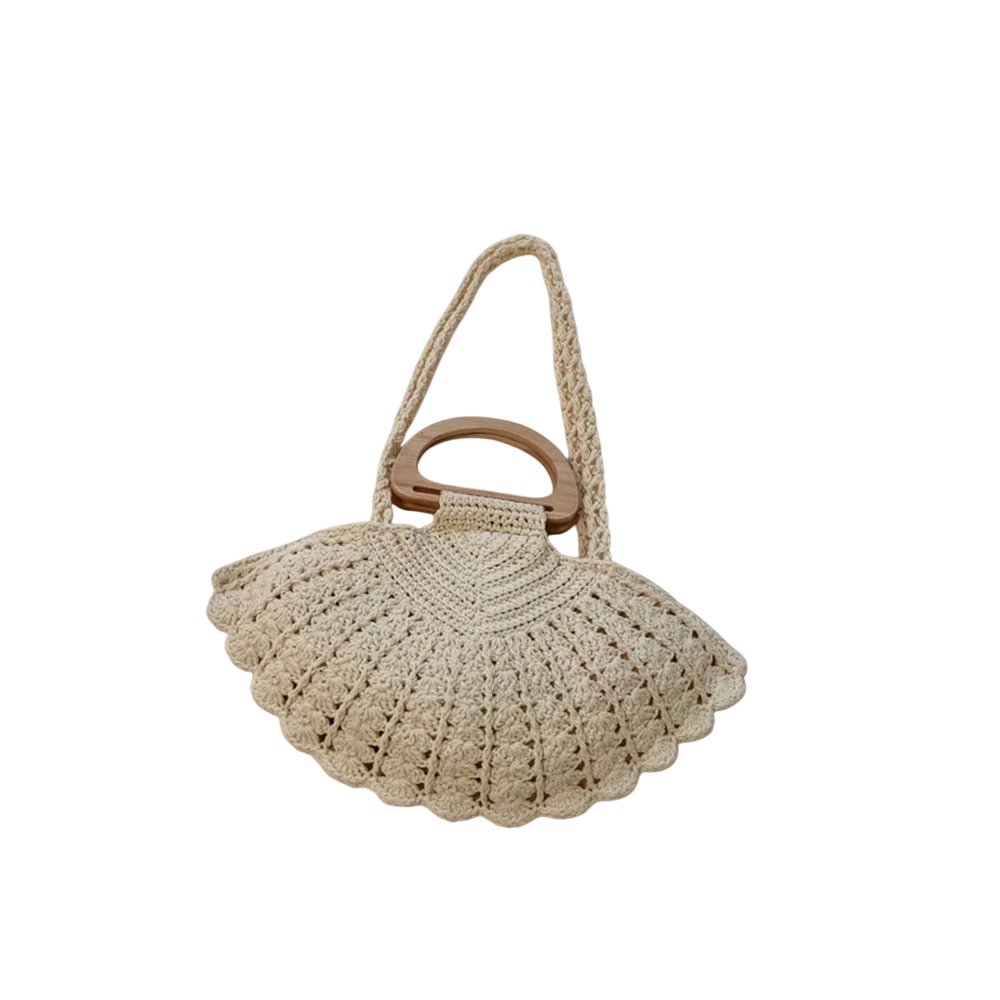 Handbag Crochet Straw Tote Bag Summer Beach Handbag With Wooden Handle For Daily Use Vacation Casual Women