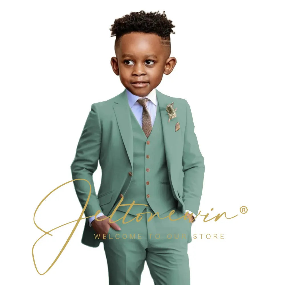 Suit Boys Wedding Tuxedo Beige Jacket Vest Pants 3 Piece Set Formal Clothes Holiday Party Blazer Kids Custom Outfit