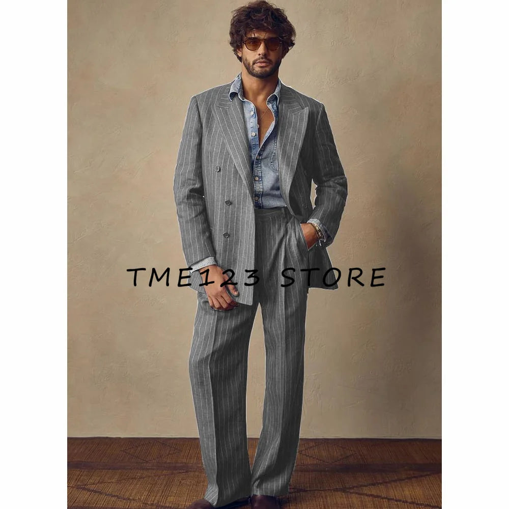 Suite for Man Men's Striped Suit Two Piece Business French Suit Suit Men's Summer Suits Wedding Dress Ceremony Clothes Male Full