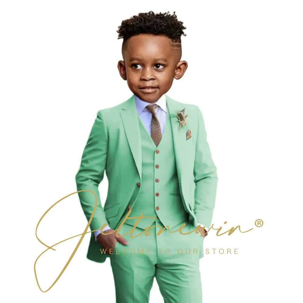 Suit Boys Wedding Tuxedo Beige Jacket Vest Pants 3 Piece Set Formal Clothes Holiday Party Blazer Kids Custom Outfit