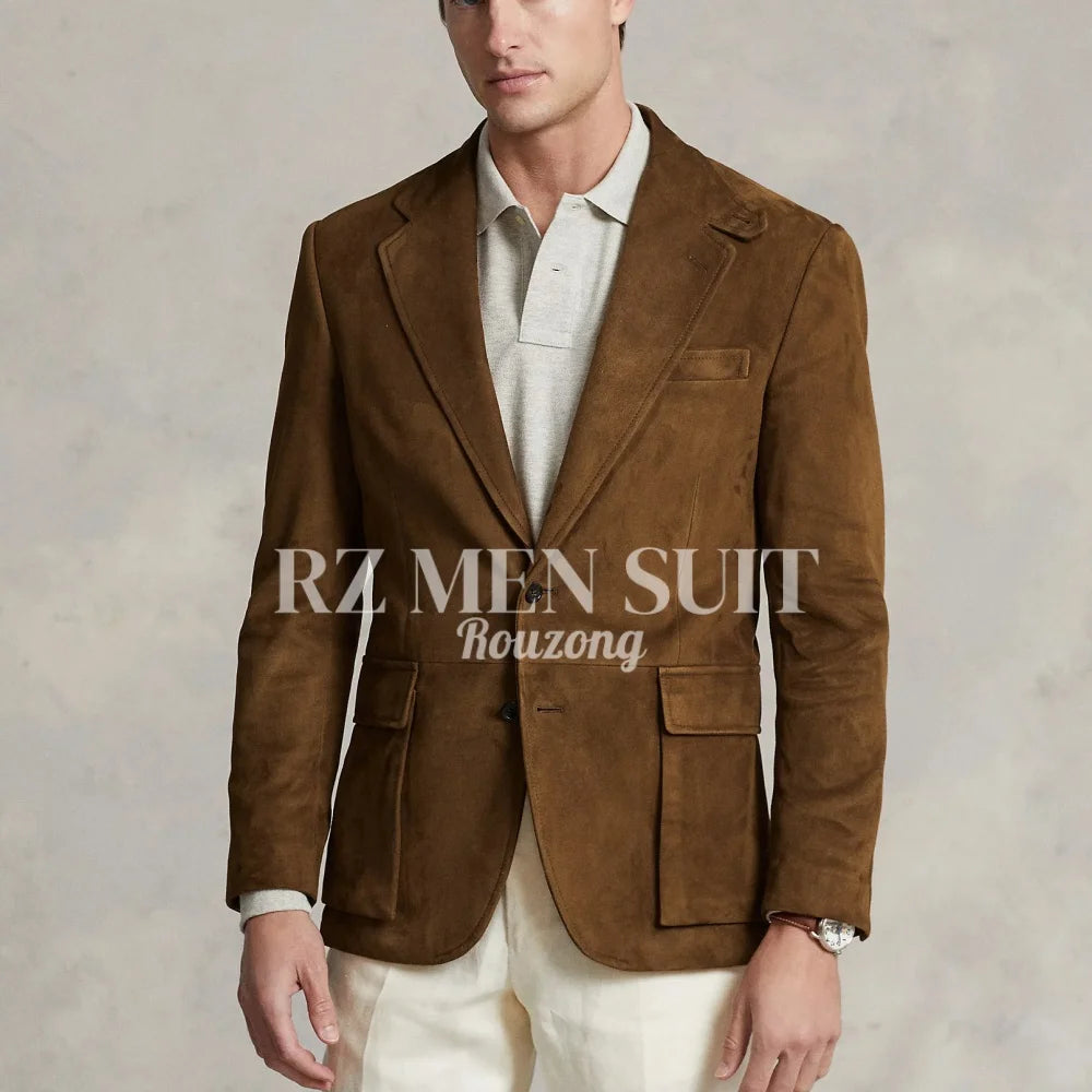 Men's Suit Suede Jacket Single Breasted Casual Suede Coat Casual Men Luxury Costume Jacket Wedding chaquetas hombre formal