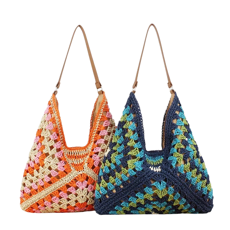 Summer Bohemian Braided Handbag Casual Tote Hollow Straw Beach Bag Woven Shoulder Bag Raffia Rattan Shopping Travel Bag