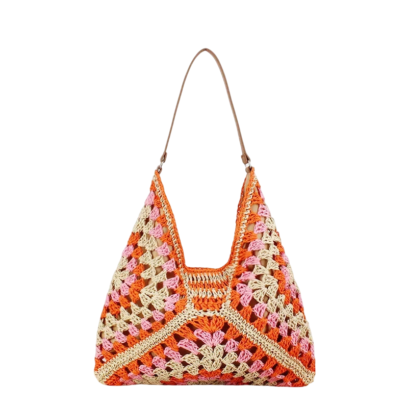 Summer Bohemian Braided Handbag Casual Tote Hollow Straw Beach Bag Woven Shoulder Bag Raffia Rattan Shopping Travel Bag