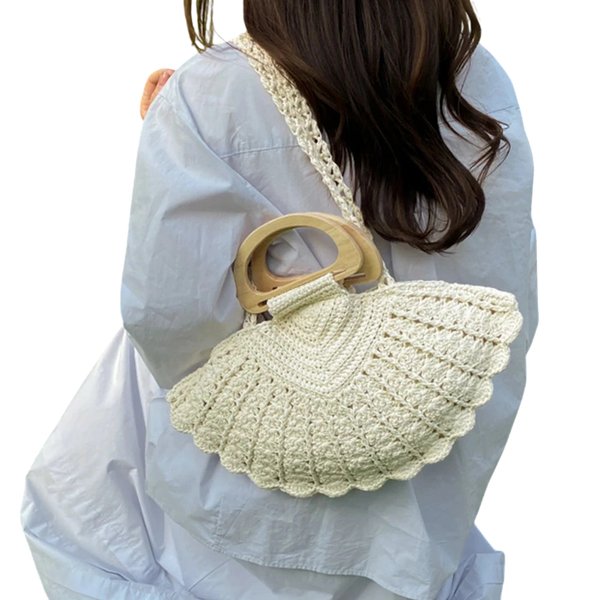 Handbag, Crochet Straw Tote Bag, Summer Beach Handbag with Wooden Handle, for Daily Use, Vacation, Casual Women