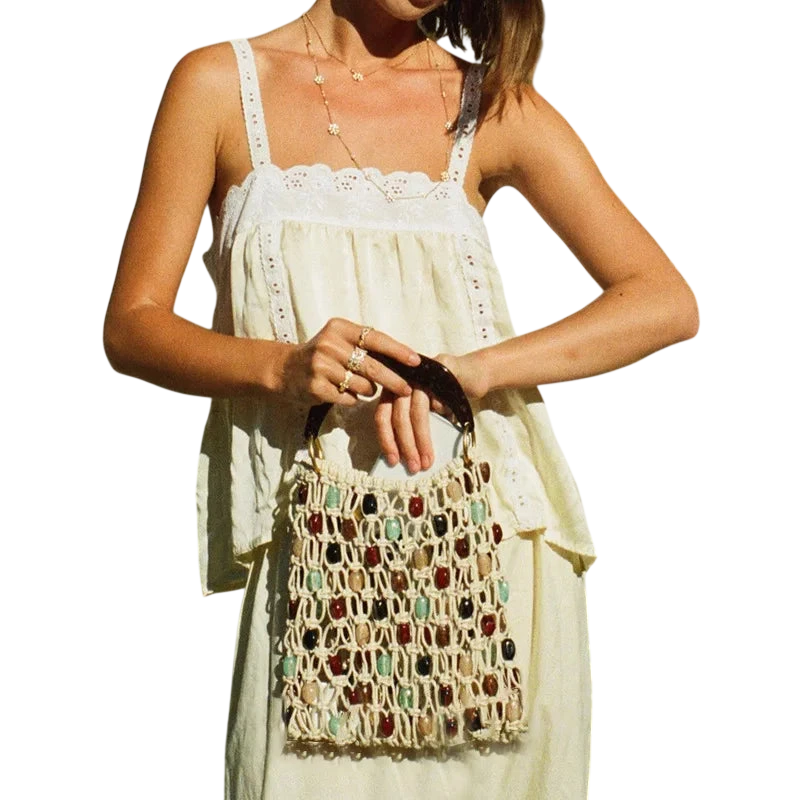 Retro Hand Woven Hollow Beaded Handbag For Women High End Luxury Elegant Handbag European American Fashion Lady Beach Bags