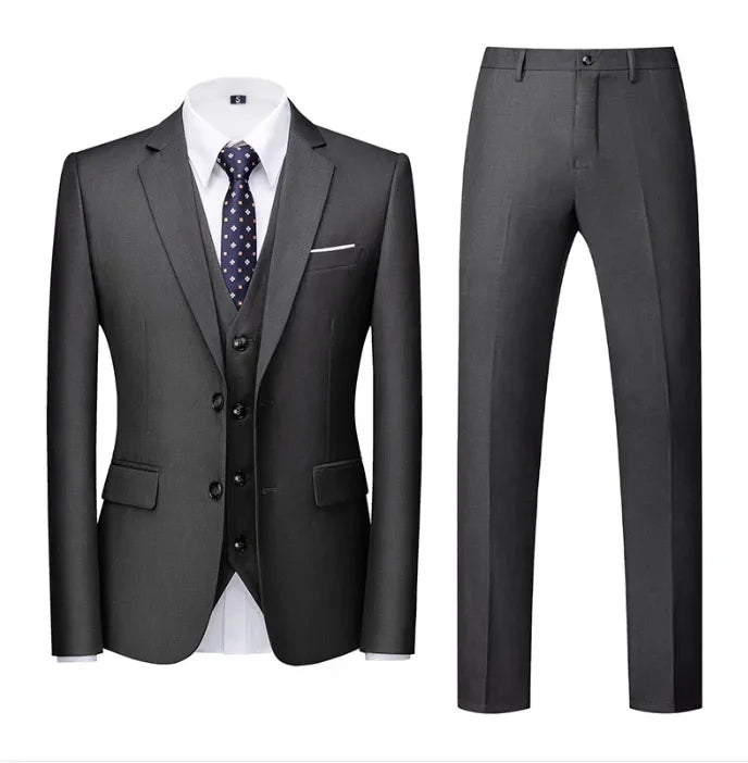 purple men's suit suit, suit and vest plus pants, fashionable and casual two-button three-piece suit,16colors , Asian Size M-6XL
