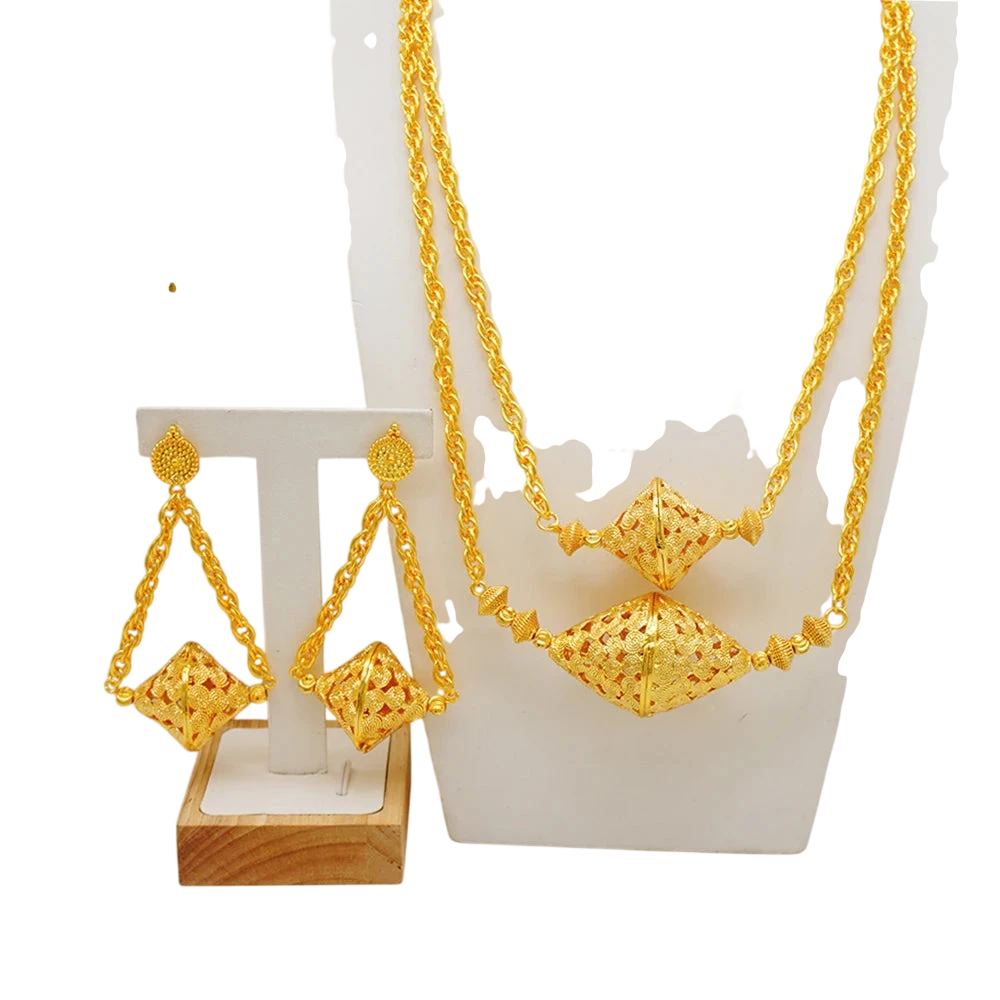 Dubai Jewelry Set Elegant Necklace Earrings Wedding Party Bridal Womens 2024 Gold Color Jewelry Set Luxury