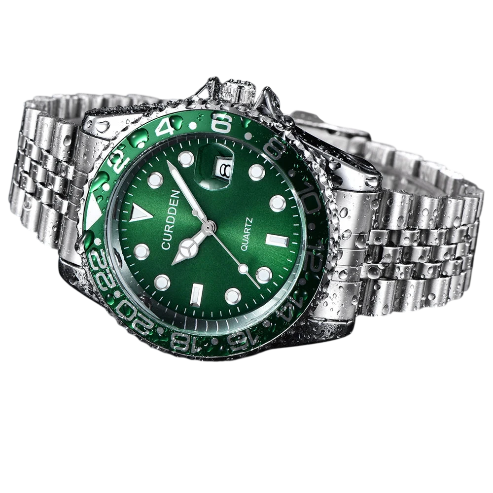 Men Famous Brand Watches Students Boys Fashion Stainless Steel Band Casual Calendar Quartz Watch Green Relogios Masculinos 2024