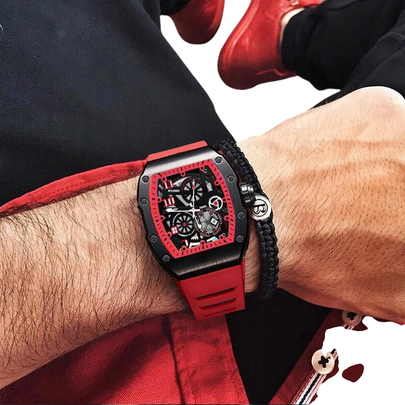 Mens Watch Sports Brand Fashion Trend Fully Automatic Quartz Wristwatch Hollow Waterproof Black Warrior Male Clock Watches