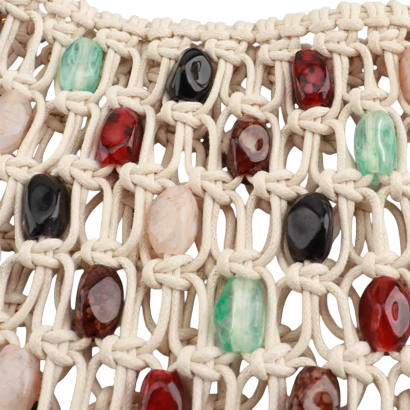 Retro Hand Woven Hollow Beaded Handbag For Women High End Luxury Elegant Handbag European American Fashion Lady Beach Bags