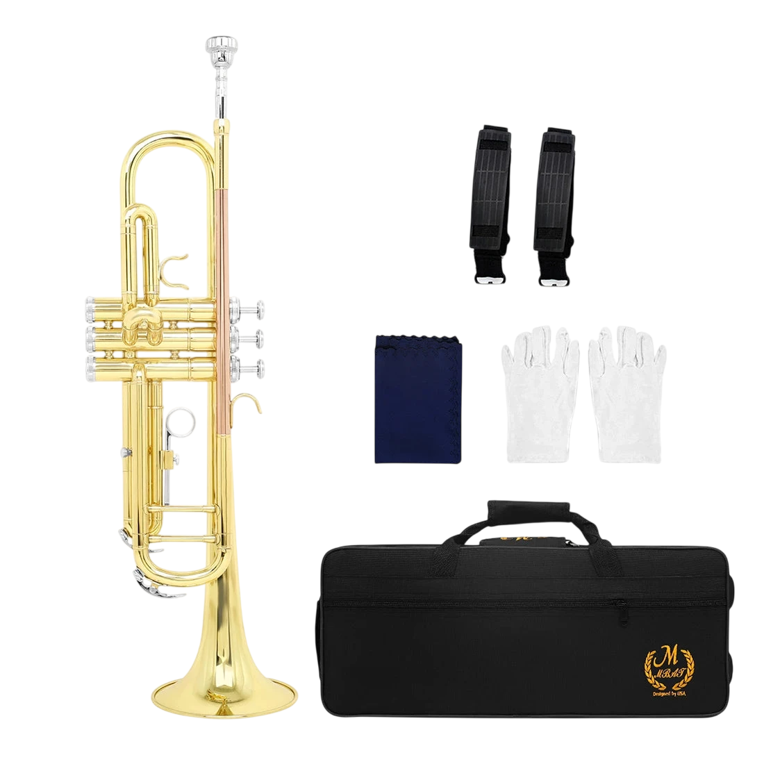 M Mbat Bb B Flat Trumpet Brass Gold Exquisite Durable Musical Instrument With Mouthpiece Bracket Weak Speaker Gloves Strap Case