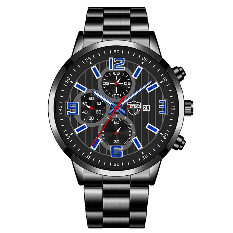Men's Fashion Sports Watches for Men Business Stainless Steel Quartz Wristwatch Calendar Man Casual Leather Luminous Clock Watch