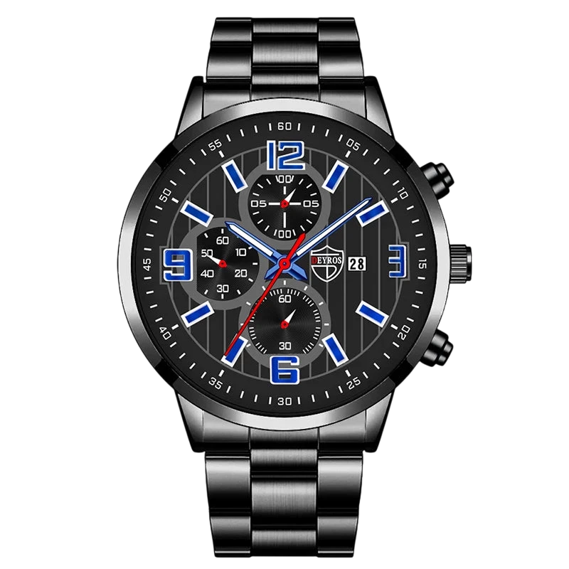 Mens Fashion Sports Watches For Men Business Stainless Steel Quartz Wristwatch Calendar Man Casual Leather Luminous Clock Watch