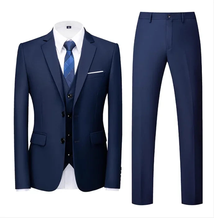 purple men's suit suit, suit and vest plus pants, fashionable and casual two-button three-piece suit,16colors , Asian Size M-6XL