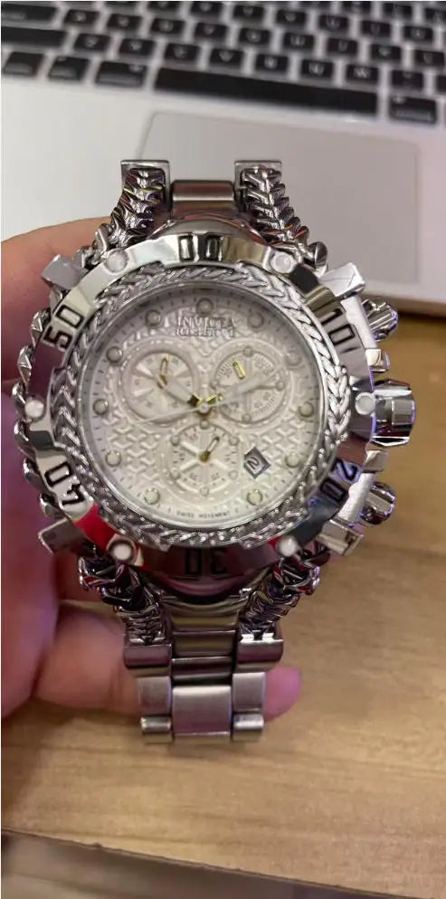 Men's Trend Watch Domineering Thick Large Dial Stainless Steel Chronograph Steel Belt Quartz Multifunctional Men's Trend Watch