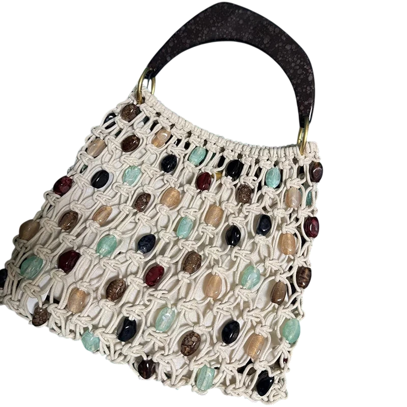 Retro Hand Woven Hollow Beaded Handbag For Women High End Luxury Elegant Handbag European American Fashion Lady Beach Bags