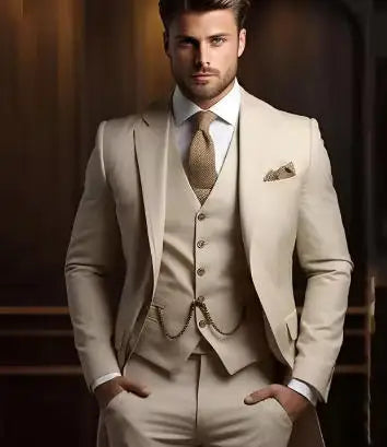 Suits for Men Slim Fit 3 Pieces Male Suit Jacket Vest with Pants Wedding Tuxedo