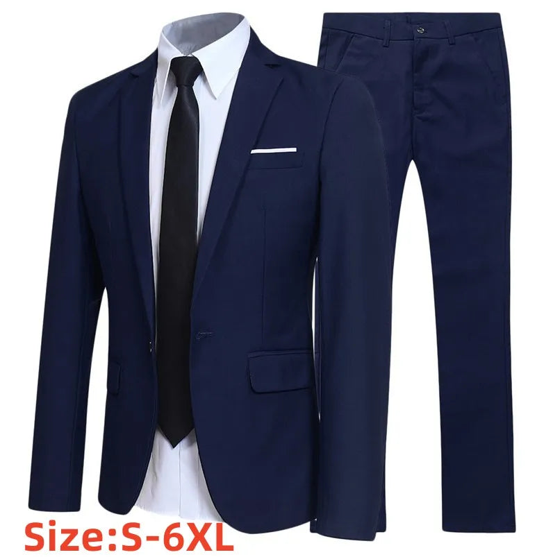 2026 Men's Two-piece Suits Solid Color Slim Fit Trendy Fashion Suit Groom's Wedding Business Formal Suit Oversized Suit S-6XL