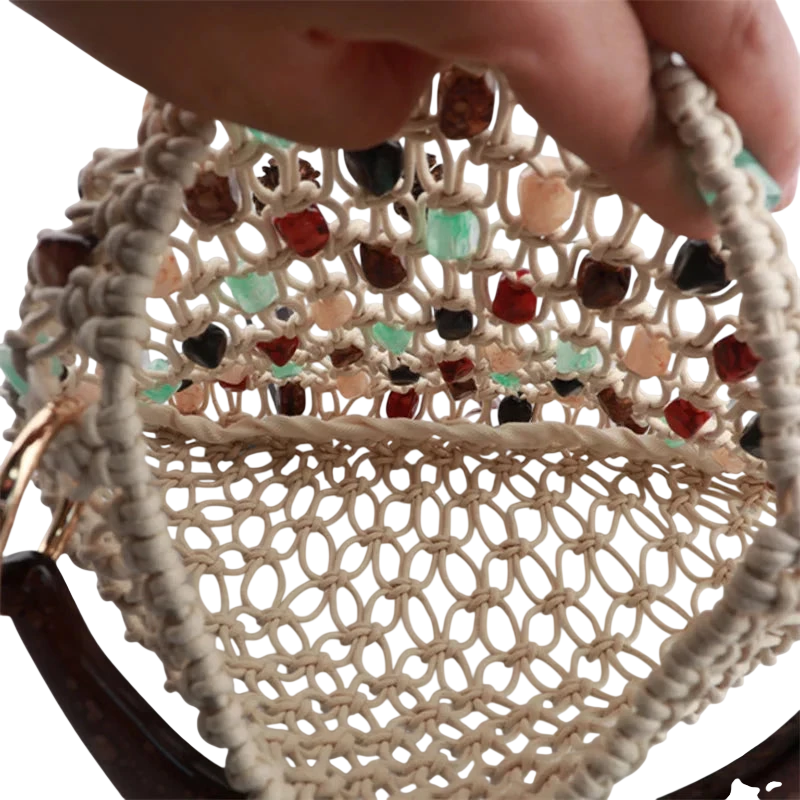 Retro Hand Woven Hollow Beaded Handbag For Women High End Luxury Elegant Handbag European American Fashion Lady Beach Bags