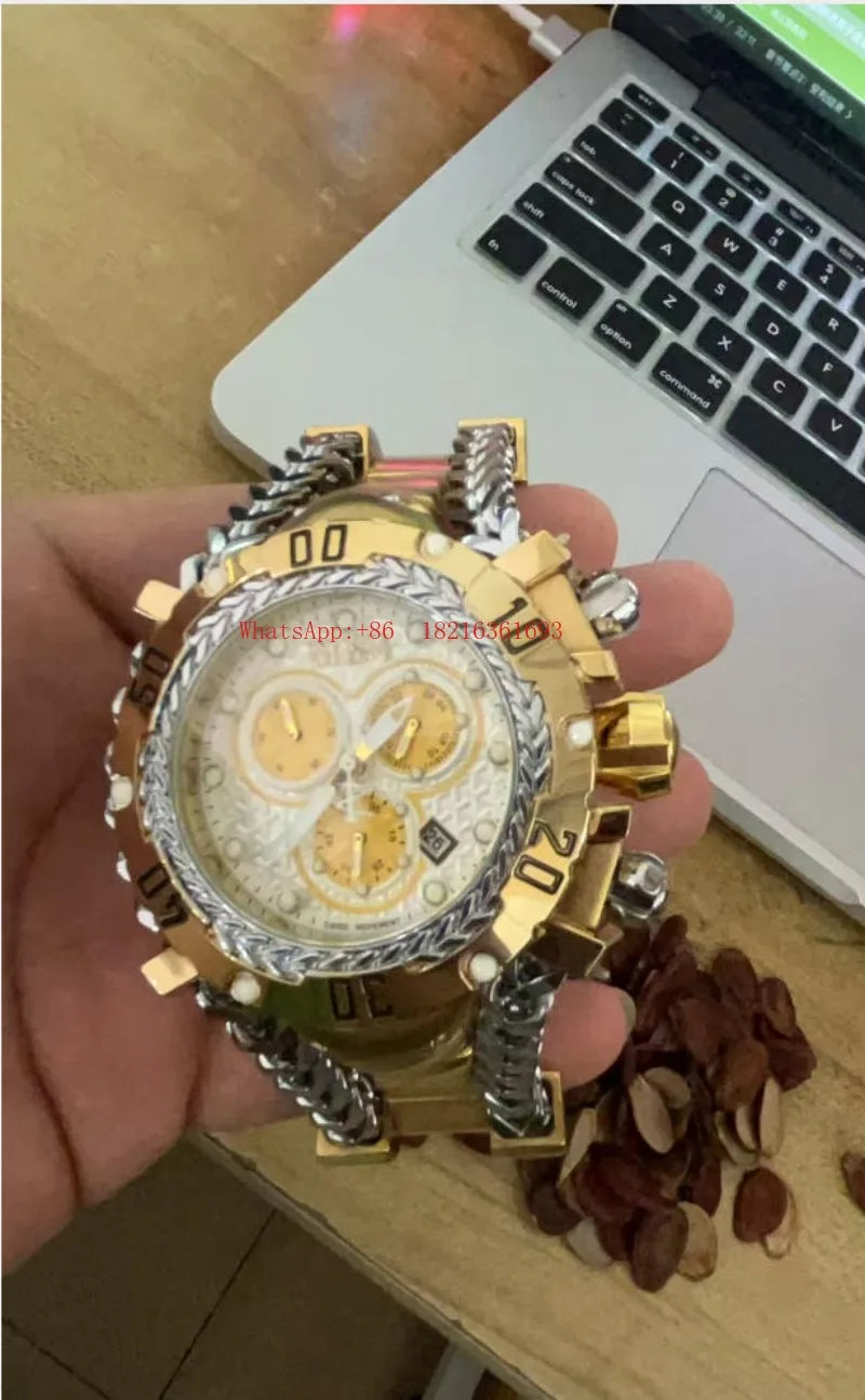 Men's Trend Watch Domineering Thick Large Dial Stainless Steel Chronograph Steel Belt Quartz Multifunctional Men's Trend Watch