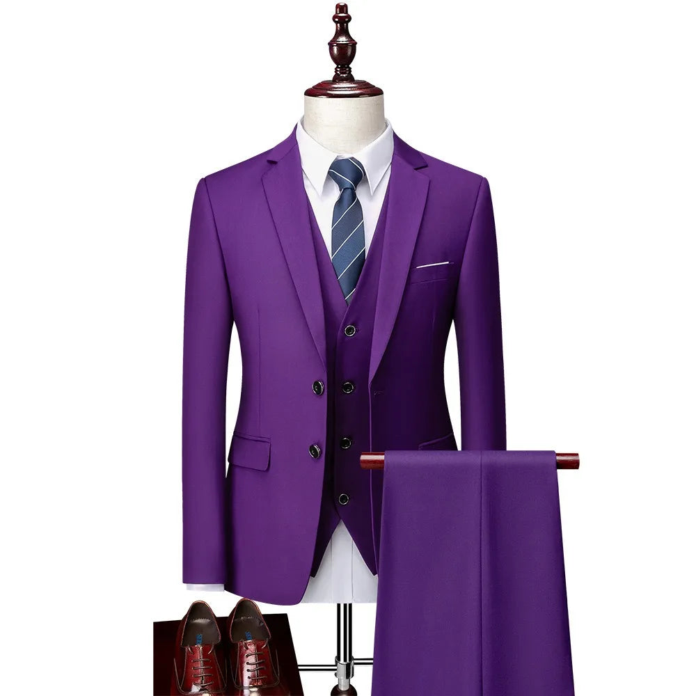 Men 3pcs/set Suits Slim Fit 2 Buttons Blazer Formal Business Jackets Korean Style Suit Vest Groom Wedding Prom Dinner Waistcoats