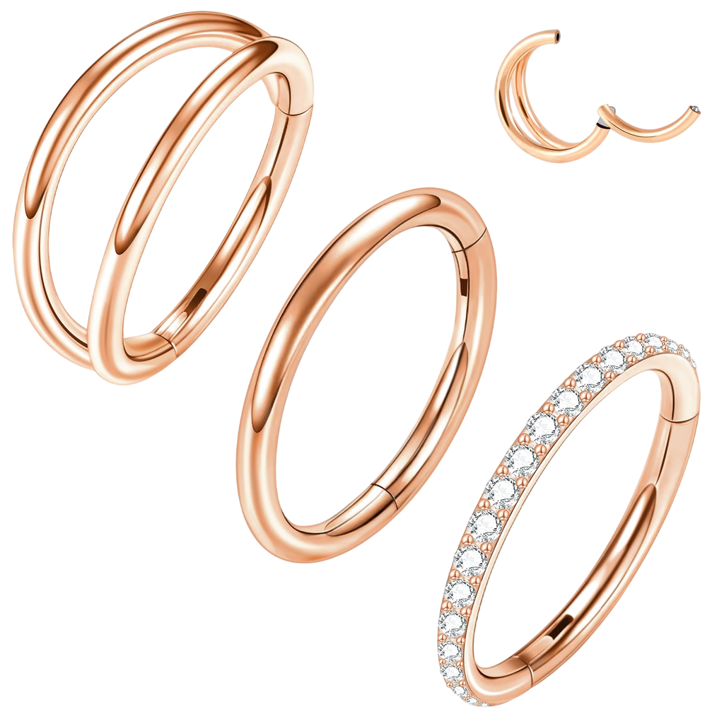 ONESING 316L Surgical Steel Nose Rings Hoops 3 Pcs 18G Hoop Nose Rings for women Hinged Nose Piercing Jewelry Hypoallergenic Cartilage Earrings Septum Rings Rose Gold 10mm