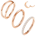 ONESING 316L Surgical Steel Nose Rings Hoops 3 Pcs 18G Hoop Nose Rings for women Hinged Nose Piercing Jewelry Hypoallergenic Cartilage Earrings Septum Rings Rose Gold 10mm
