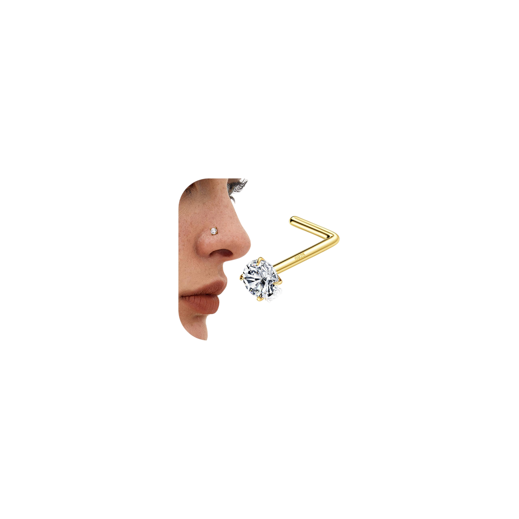 MILACOLATO 14K Gold Filled Nose Rings 20G Sterling Silver Nose Rings Studs Bone L Shaped Nose Rings Hypoallergenic Nostril Nose Piercing Jewelry for Women Men 2mm 5A Simulated Diamond CZ