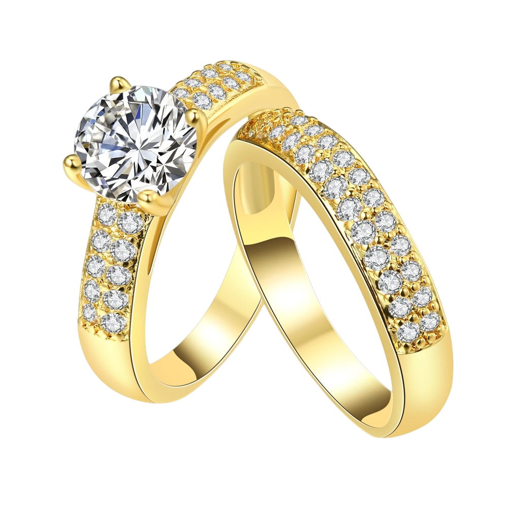 Uloveido AAA CZ Engagement Band Double Wedding Rings Set Womens Gold Plated Pairs Promise Rings (Size 5) KR005