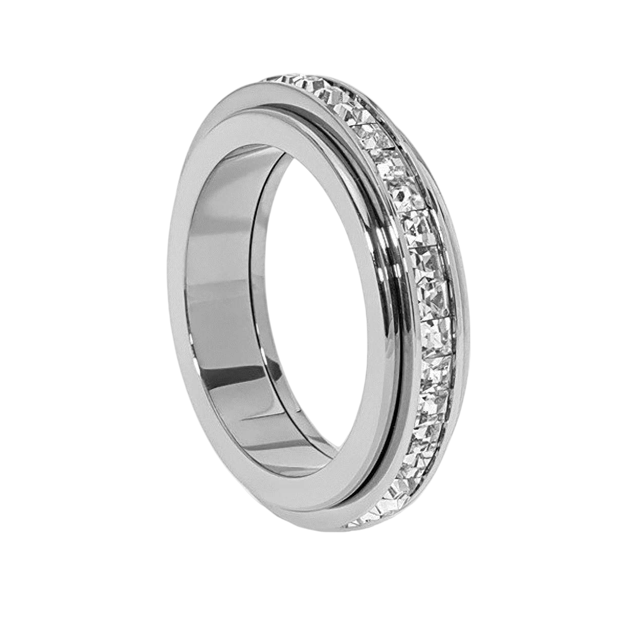 Pingyongchang Anxiety Rings Titanium Steel Spinner Fidget Band Rings for Women Ladies Cubic Zirconia Relieving Anxiety Wedding Promise Lucky Statement Rings-6