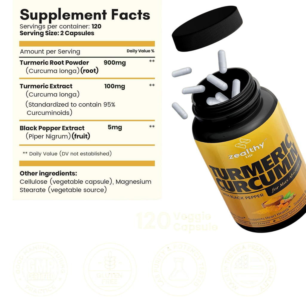 Turmeric Supplement Mood Mobility And Joint Support Supplement 1000 Mg 120 Pills