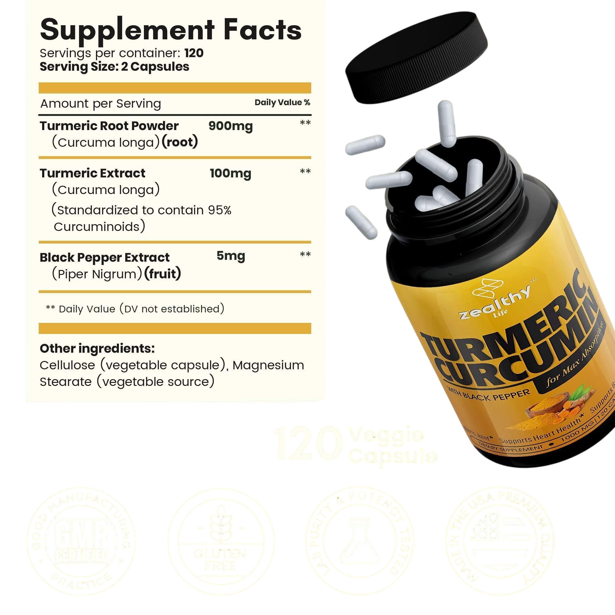 Turmeric Supplement Mood Mobility And Joint Support Supplement 1000 Mg 120 Pills