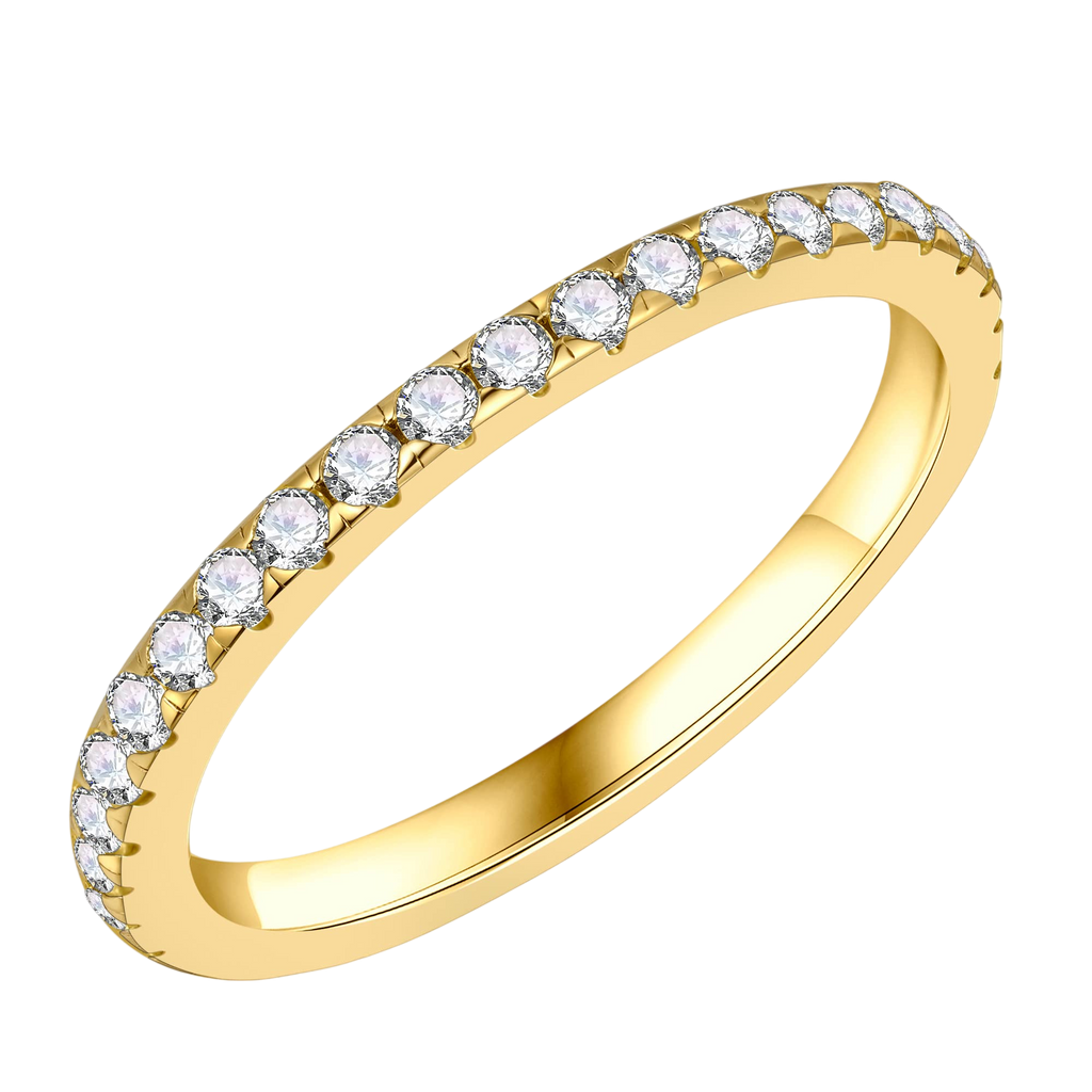 SMILEST 1.8mm Moissanite Stackable Rings for Women D Color VVS1 Clarity Full Eternity Lab Created Band 14K Gold Plated 925 Sterling Silver Moissanite Rings for Women Promise Rings for Her