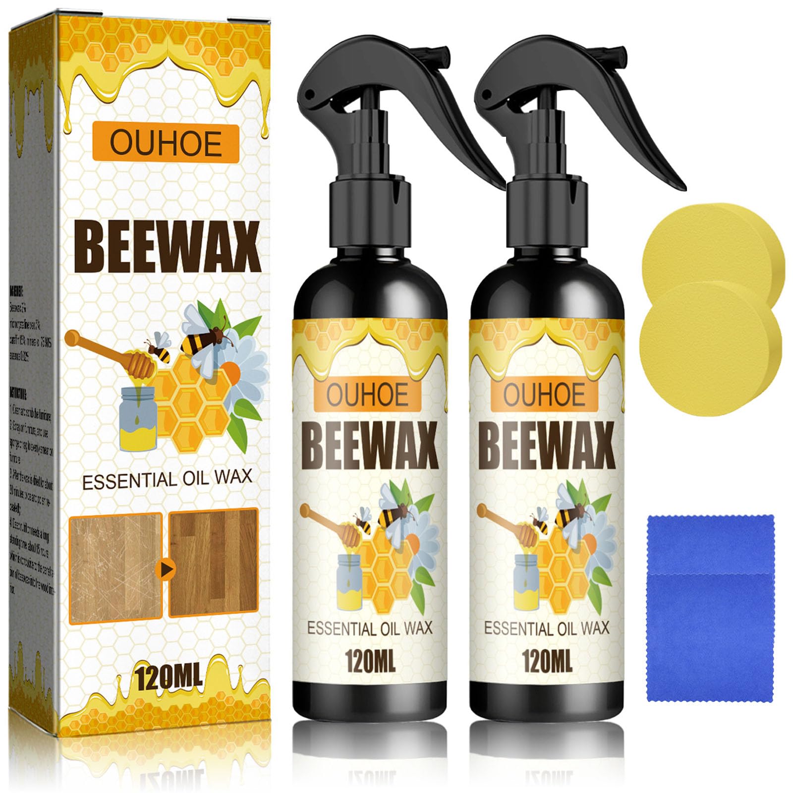 NUOKOU 2PCS Natural Beeswax Spray Beeswax Spray Cleaner Beeswax Furniture Polish The Original Beeswax Spray Wood Seasoning Beewax For Furniture Floor for Furniture Floor Tables Cabinets