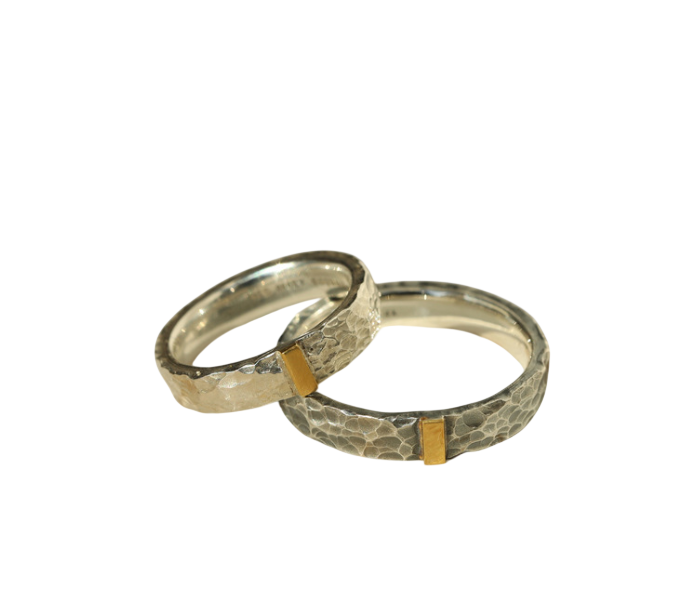 Vintage Stone Pattern Hammered Couple Rings
