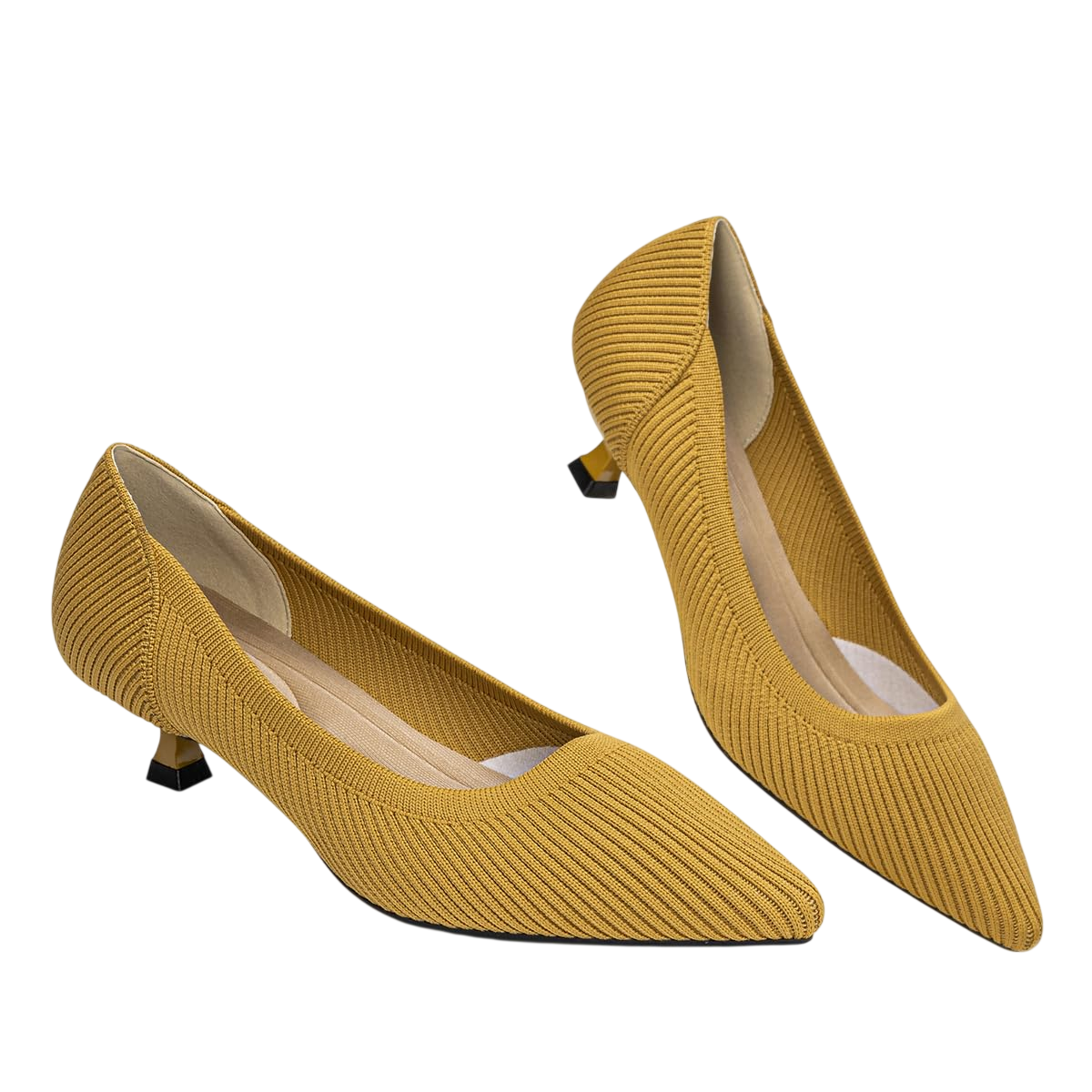 Ahzehrse Comfortable Heels For Women Slip On Pointed Toe Kitten Low Heel Pumps Shoes Prom Office Work Formal Pumps Heels Yellow