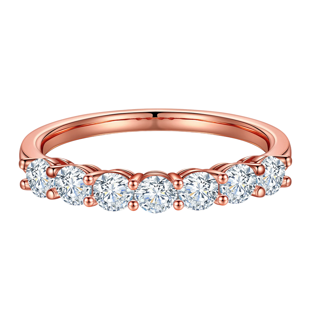 MOOSEA Moissanite 7 Stone Rings for Women 3MM D Color VVS1 Clarity Conflict-Free Lab Created Anniversary Rings 18K Rose Gold Filled Moissanite Wedding Band for Women Promise Rings Gifts