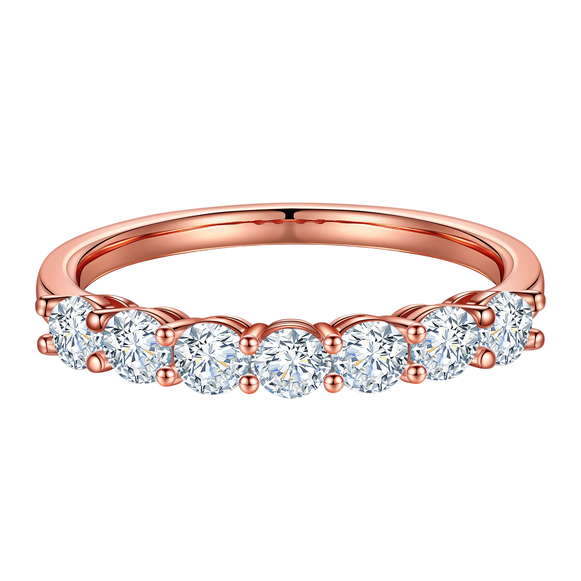 MOOSEA Moissanite 7 Stone Rings for Women 3MM D Color VVS1 Clarity Conflict-Free Lab Created Anniversary Rings 18K Rose Gold Filled Moissanite Wedding Band for Women Promise Rings Gifts