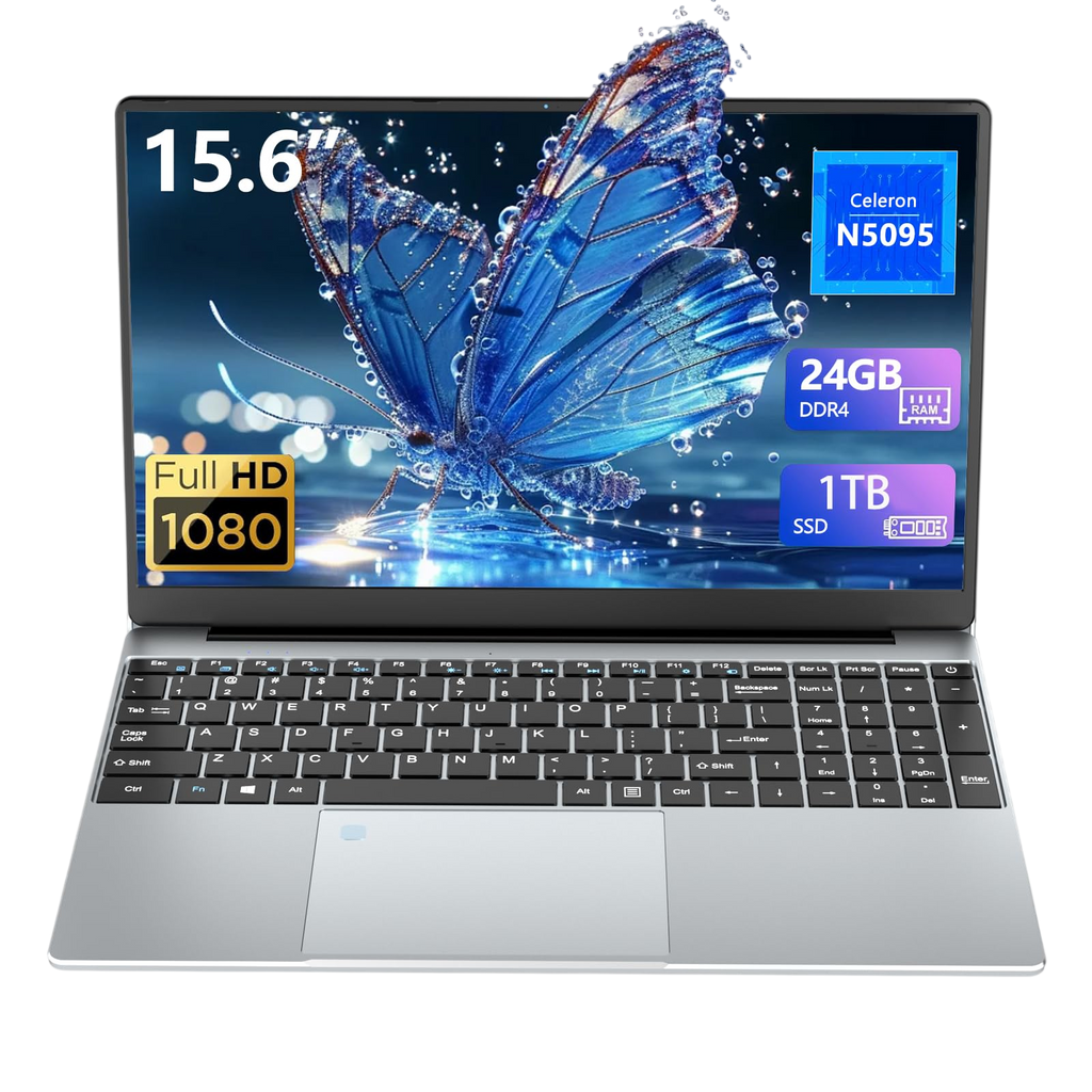 DUNHOO Gaming Laptop 15.6 Inch Lap top Laptops 24GB 1TB SSD N5095 Traditional Computers Notebook Computer 180 Angle Opening Fingerprint Unlock Backlit Keyboard1920X1080 FHD IPS Netbook Mini-HDMI