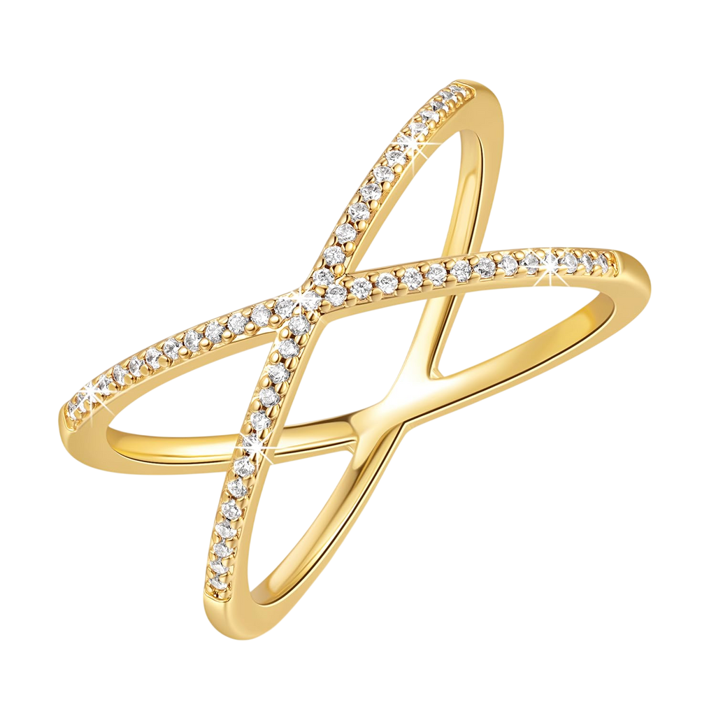 SunDins 14K Gold Rings for Women Gold Cubic Zirconia Rings X Rings Criss Cross Rings Gold Women’s Rings Jewelry Non Tarnish Gold Rings 56789 (9)