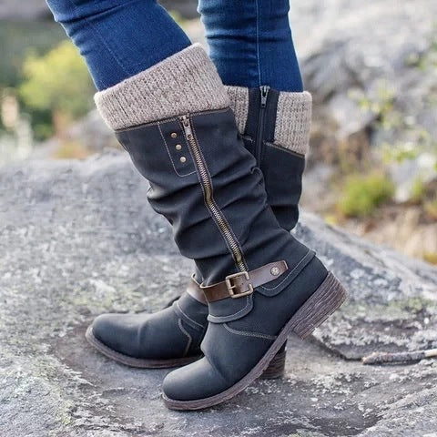 Knee-High Women's Riding Boots with Side Zipper