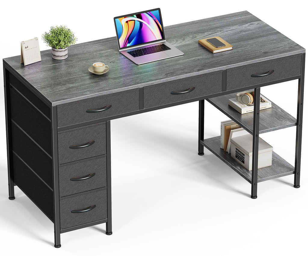 Huuger Computer Desk with 6 Drawers 47 Inch Office Desk with Shelves Reversible Gaming Desk Corner Desk with Storage Work Desk for Home Office Study Living Room Gray
