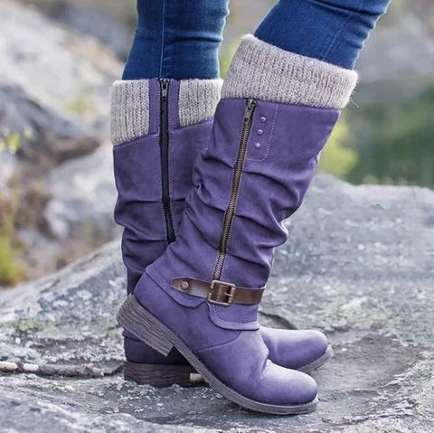 Knee-High Women's Riding Boots with Side Zipper