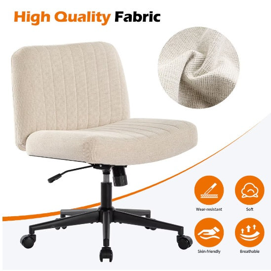 Armless Office Chair, Linen Wide Seat Home Office Chair, Cute Computer Chair With Swing Backrest